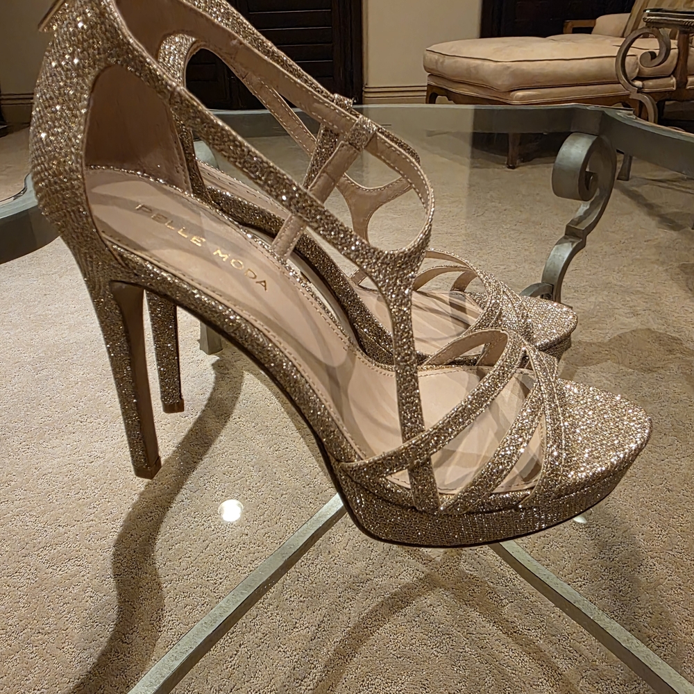 Pelle Moda Sparkling Gold Strappy Heels